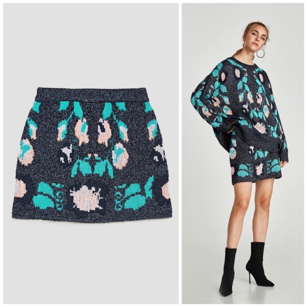 NWT ZARA SHIMMERY JACQUARD MINI SKIRT